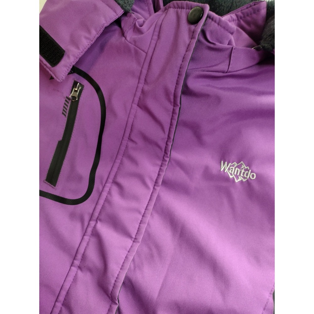Wantdo Kids Waterproof Ski Jacket Purple Grey‎ Winter Coat Hooded Size 10-12 - Picture 3 of 6